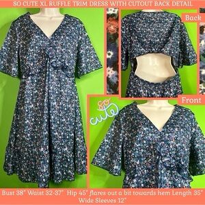 NWOT L/XL COTTAGECORE DRESS FLORAL BACK CUTOUT & RUFFLE HEM see measurements